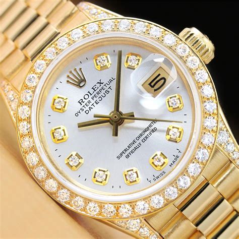 ladies 18k gold rolex watch|Rolex ladies diamond bezel watch.